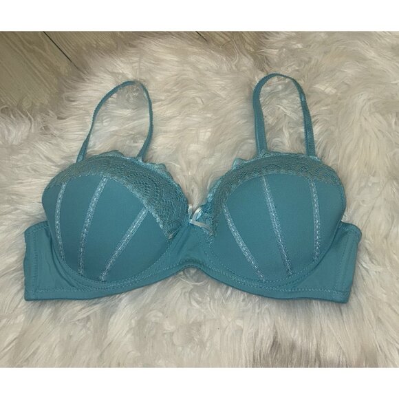 Jezebel 2915 Push Up Balconette Bra Underwire Lace Womens 36C Green - Picture 2 of 6